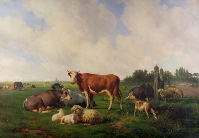 Animals Grazing in a Meadow by Hendrikus van de Sende Baachyssun